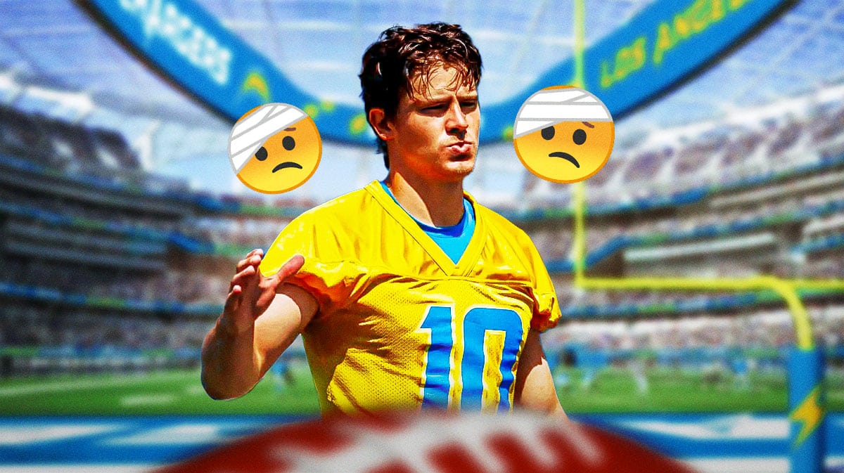 Justin Herbert next to injury emoji