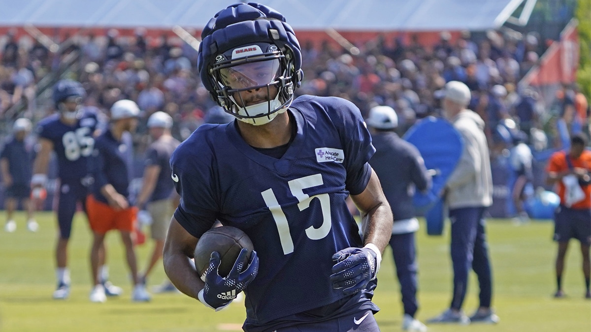 Chicago Bears wide receiver Rome Odunze (15) runs a drill during Chicago Bears Training Camp at Halas Hall. 