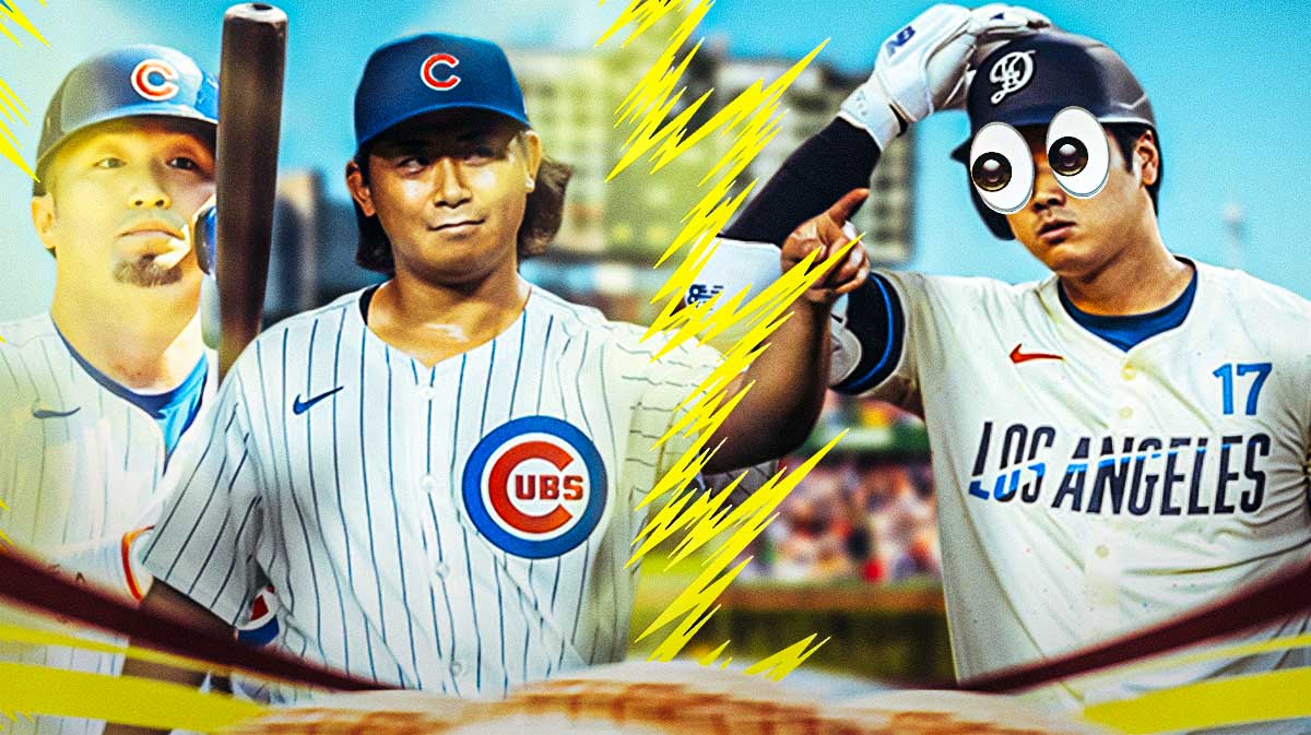 Cubs' Shota Imanaga and Seiya Suzuki going Super Saiyan with Shohei Ohtani looking at them