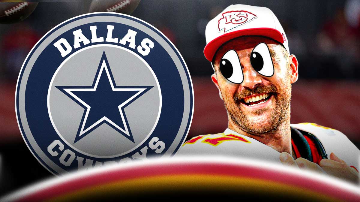 Travis Kelce looks at Cowboys logo with bulging eyes