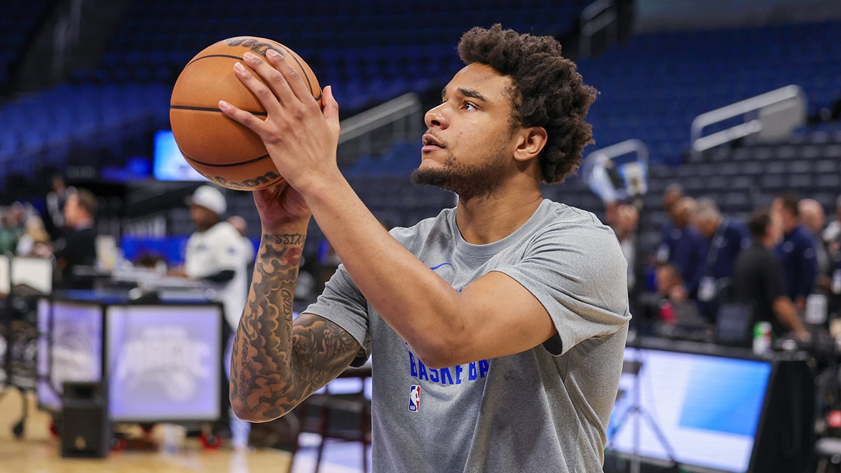 Orlando Magic forward Chuma Okeke (3) warms up before the game against the Milwaukee Bucks at KIA Center.