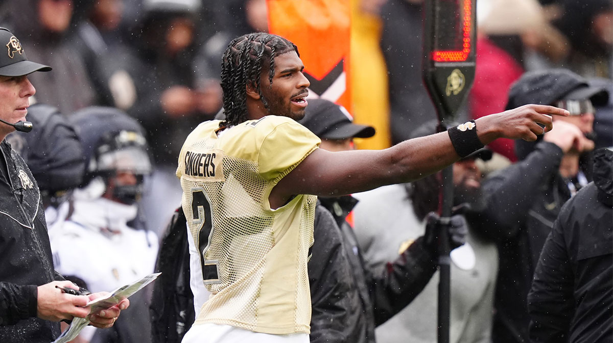 Colorado Buffaloes quarterback Shedeur Sanders (2) during a spring game event at Folsom Field.