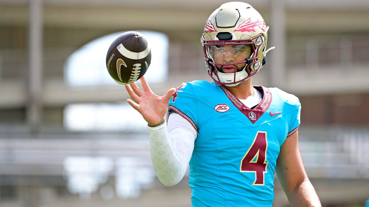 Florida State Seminoles quarterback DJ Uiagalelei (4) during the Spring Showcase at Doak S. Campbell Stadium.