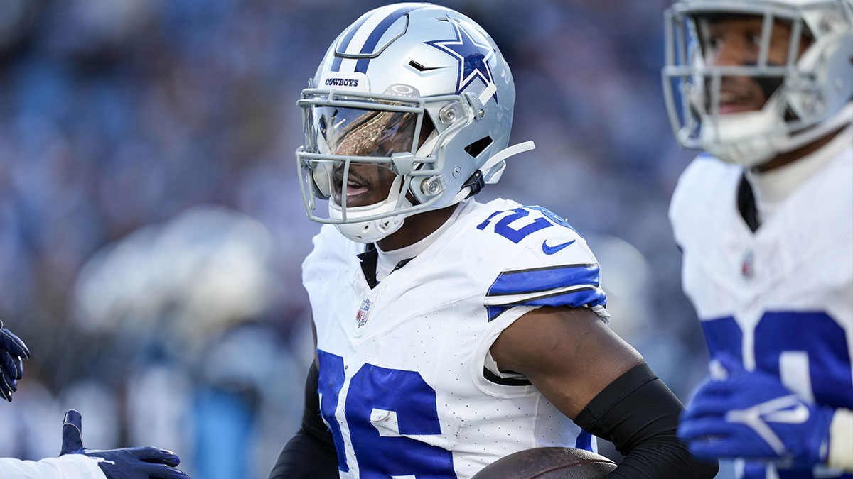 Dallas Cowboys cornerback DaRon Bland (26) celebrates his score against the Carolina Panthers during the second half at Bank of America Stadium