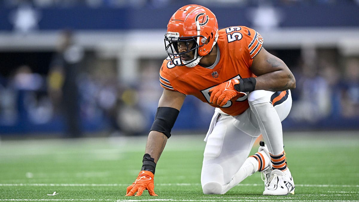 Chicago Bears defensive end Al-Quadin Muhammad (55) in action during the game between the Dallas Cowboys and the Chicago Bears at AT&T Stadium. 