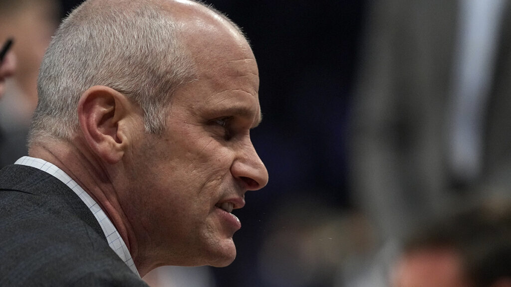 Connecticut Huskies head coach Dan Hurley prepares his team before the first half of the NCAA Big East Conference Tournament against the Xavier Musketeers at Madison Square Garden in New York City at Madison Square Garden. 