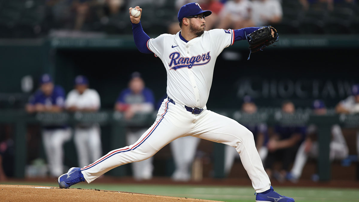 Texas Rangers pitcher Dane Dunning (33) throws a pitch against the Pittsburgh Pirates in the first inning at Globe Life Field.