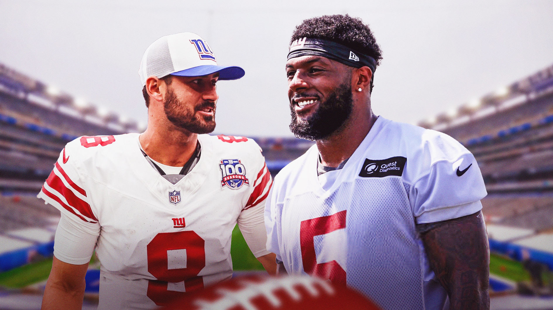 Kayvon Thibodeaux smiles at Daniel Jones