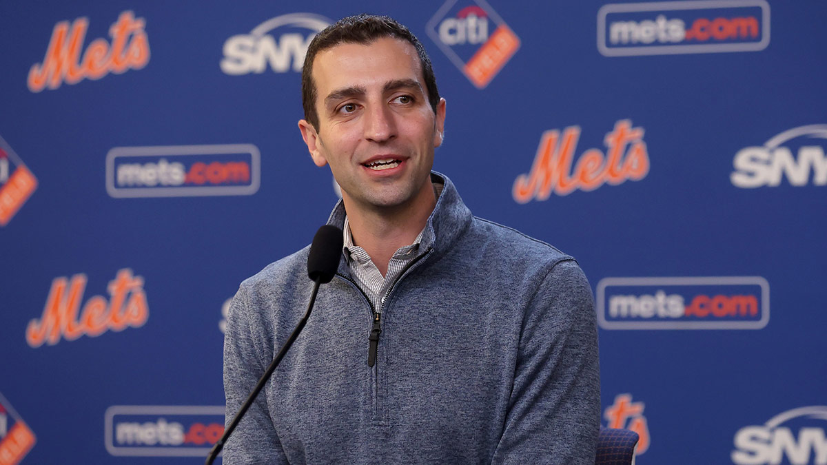 New York Mets president of baseball operations David Stearns speaks to the media about the MLB trade deadline before a game against the Minnesota Twins at Citi Field.