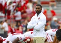 Oklahoma Sooners running back coach Demarco Murray before the game against the Nebraska Cornhuskers at Memorial Stadium.