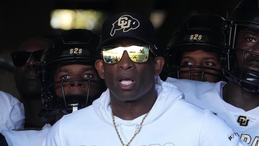 Colorado Buffaloes head coach Deion Sanders enters the field before the game against the UCLA Bruins at Rose Bowl. UCLA defeated Colorado 28-16.