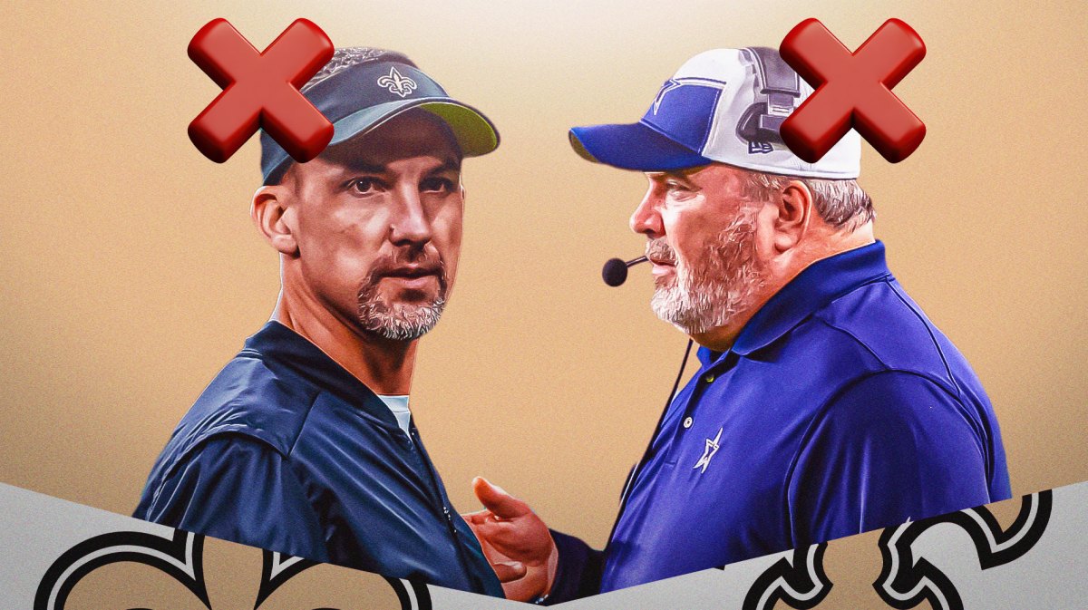 Saints HC Dennis Allen and Cowboys HC Mike McCarthy with a big red X over each of them.