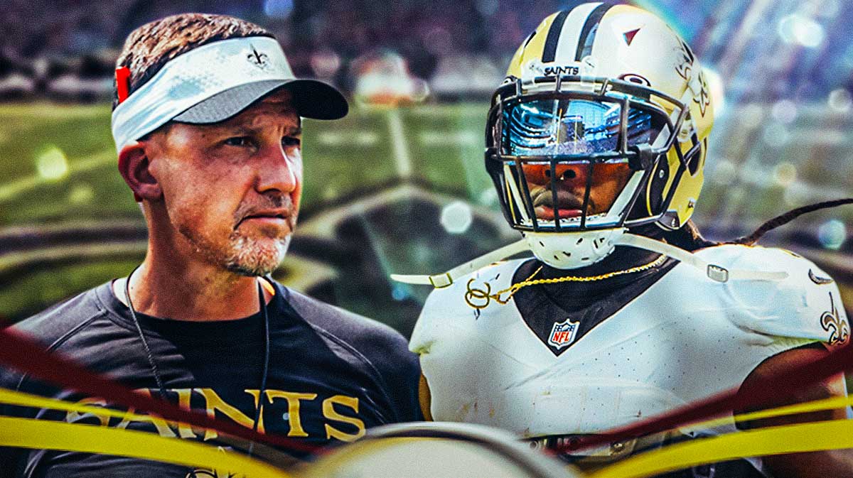 New Orleans Saints head coach Dennis Allen and running back Alvin Kamara