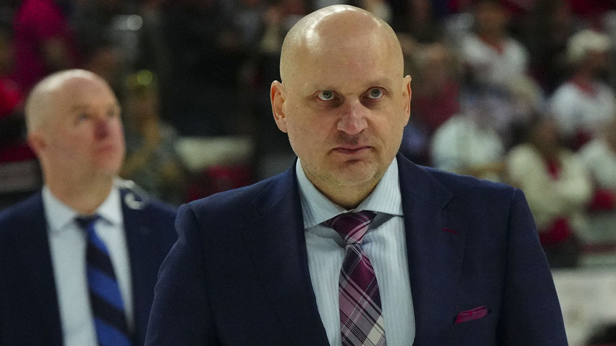 Detroit Red Wings head coach Derek Lalonde comes off the ice after their loss to the Carolina Hurricanes at PNC Arena.