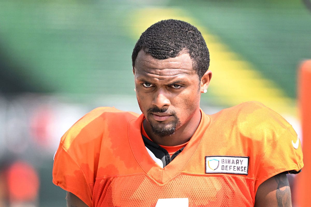 Aug 5, 2024; Cleveland Browns quarterback Deshaun Watson (4) during practice at the Browns training facility in Berea, Ohio.