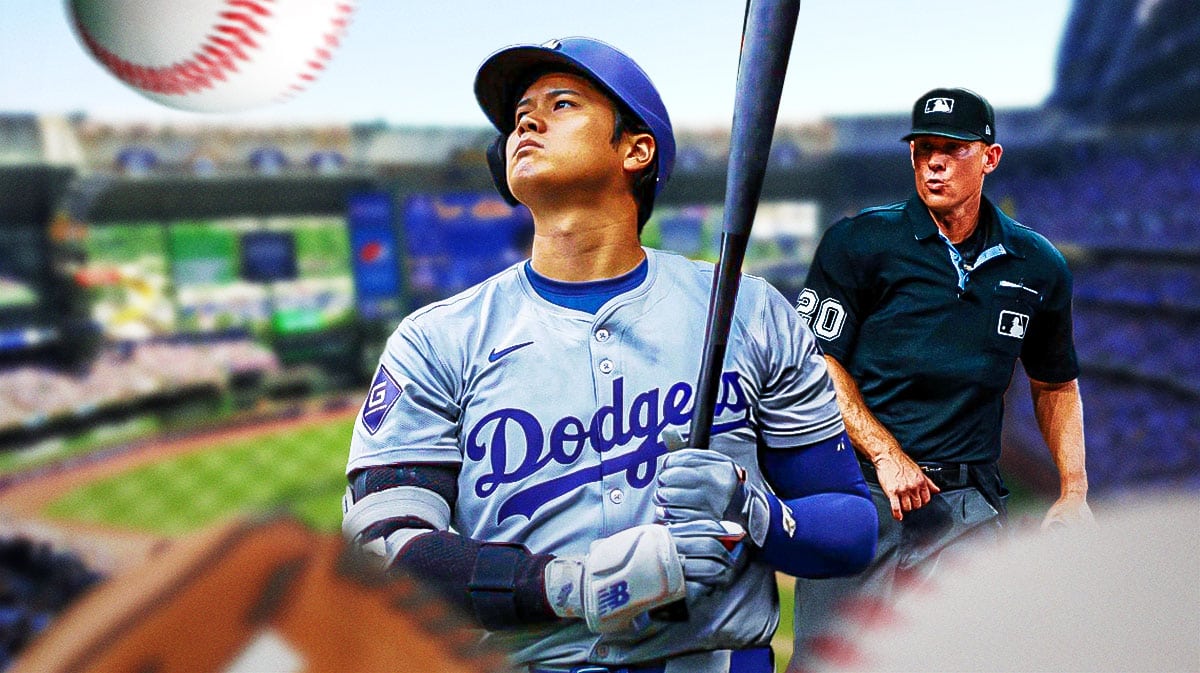 Los Angeles Dodgers' Shohei Ohtani watching a home run sail out of Milwaukee Brewers' American Family Field with an MLB umpire looking up from home plate