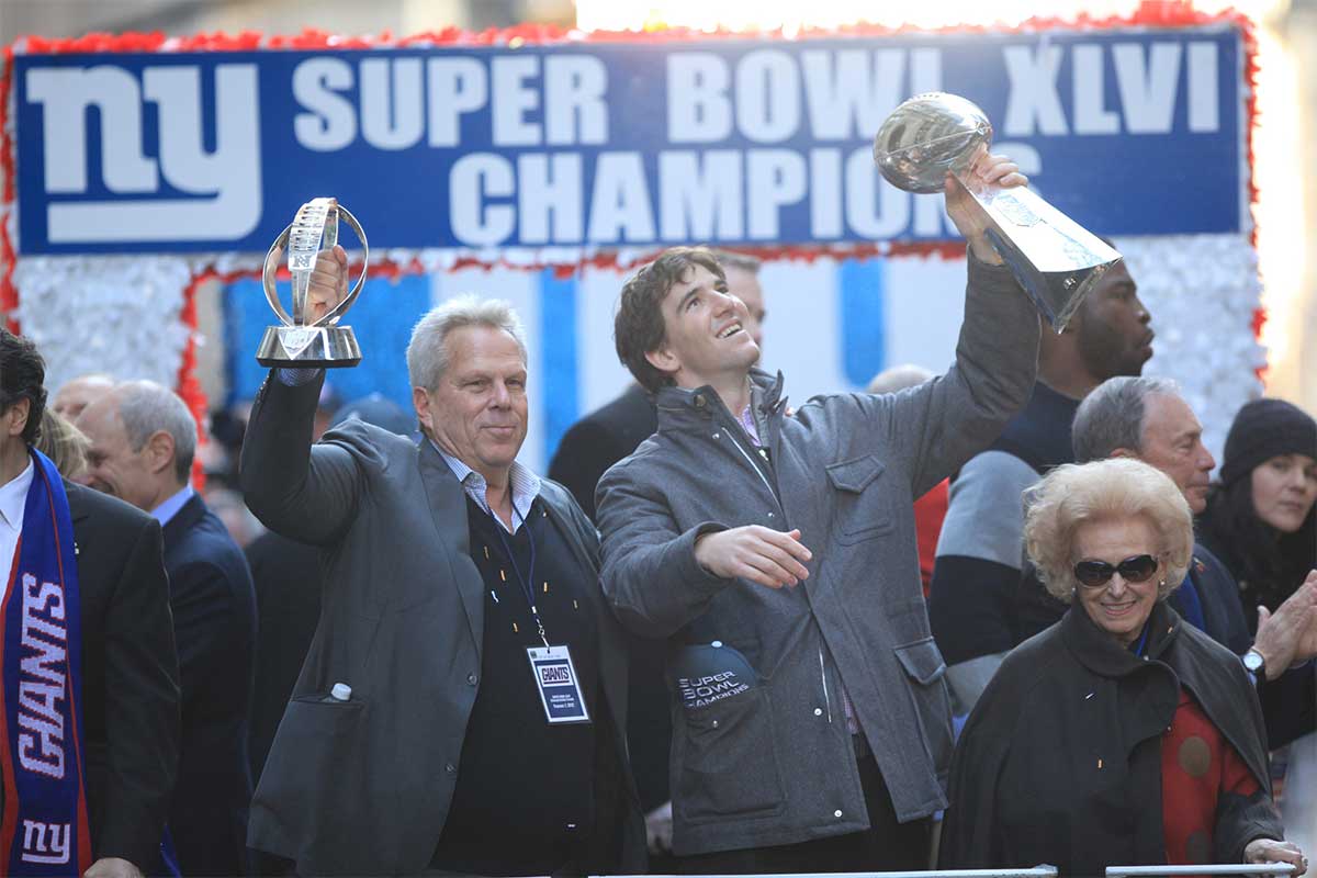 Eli Manning at the Giants' 2012 Super Bowl parade on February 7, 2012.