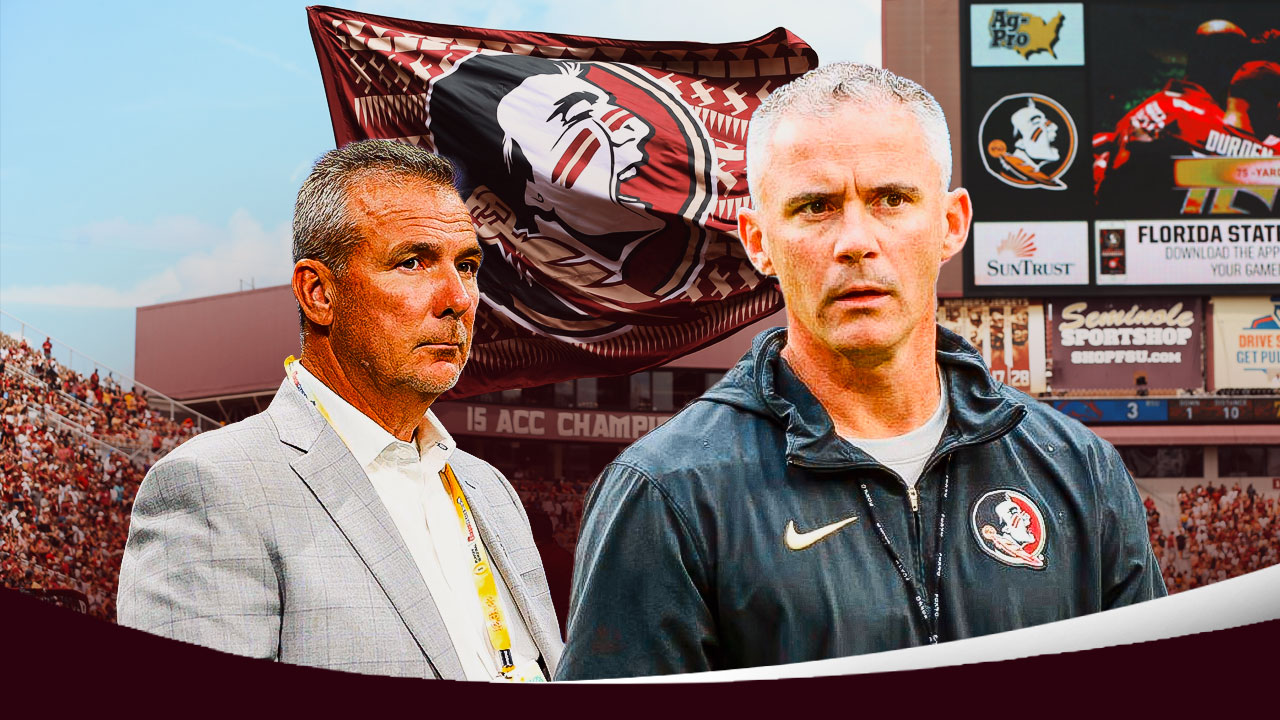Urban Meyer looks at Mike Norvell with heart eyes