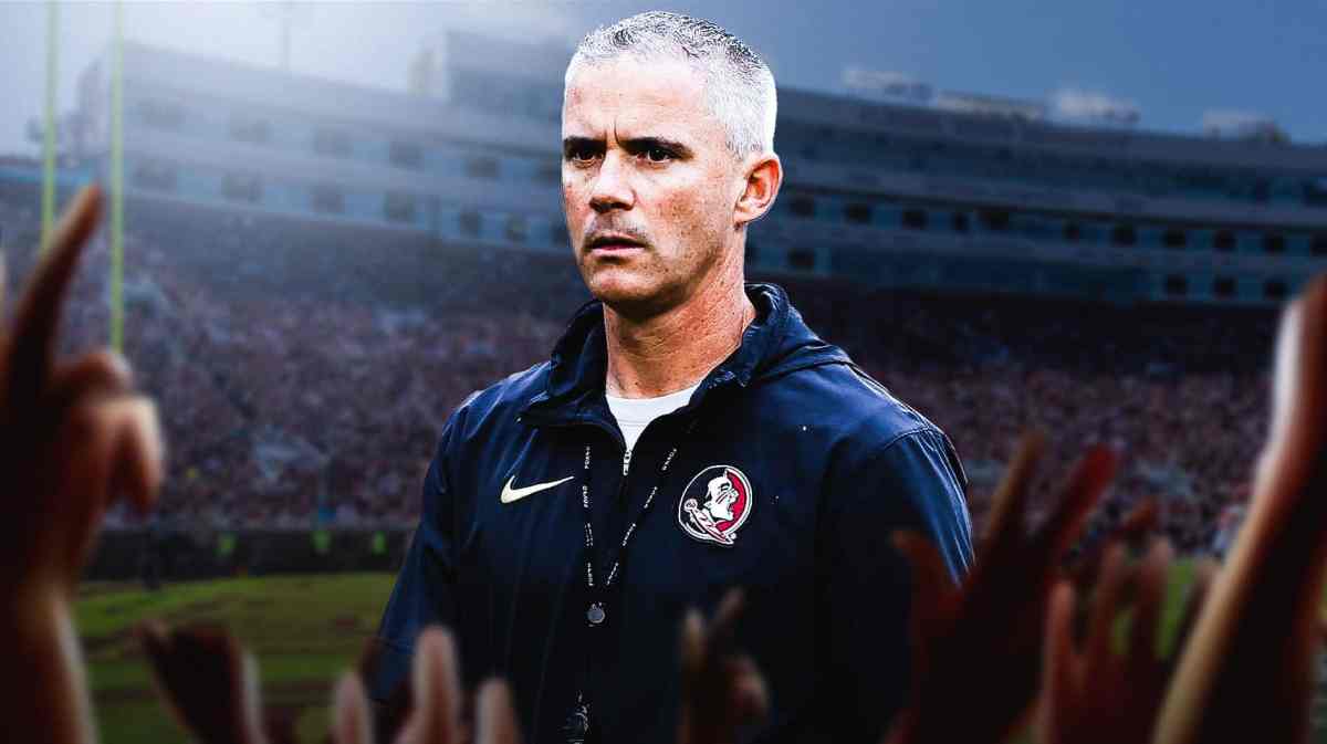 Florida State football, Seminoles, Mike Norvell, 2024 Florida State football, Florida State football predictions, Mike Norvell with Florida State football stadium in the background