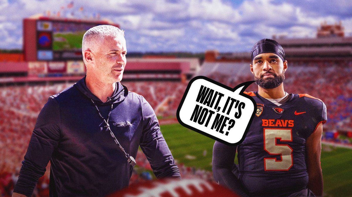 Florida State football head coach Mike Norvell and Oregon State transfer DJ Uiagalelei.