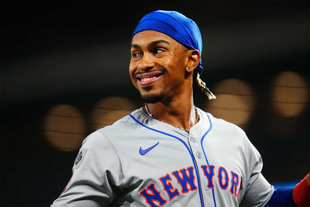 New York Mets shortstop Francisco Lindor (12) reacts in the ninth inning against the Colorado Rockies at Coors Field.