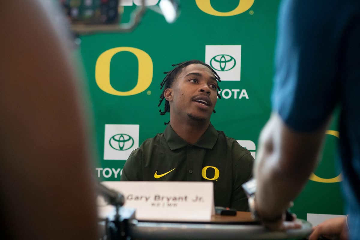 Oregon’s Gary Bryant Jr. answers questions during Oregon football’s media day