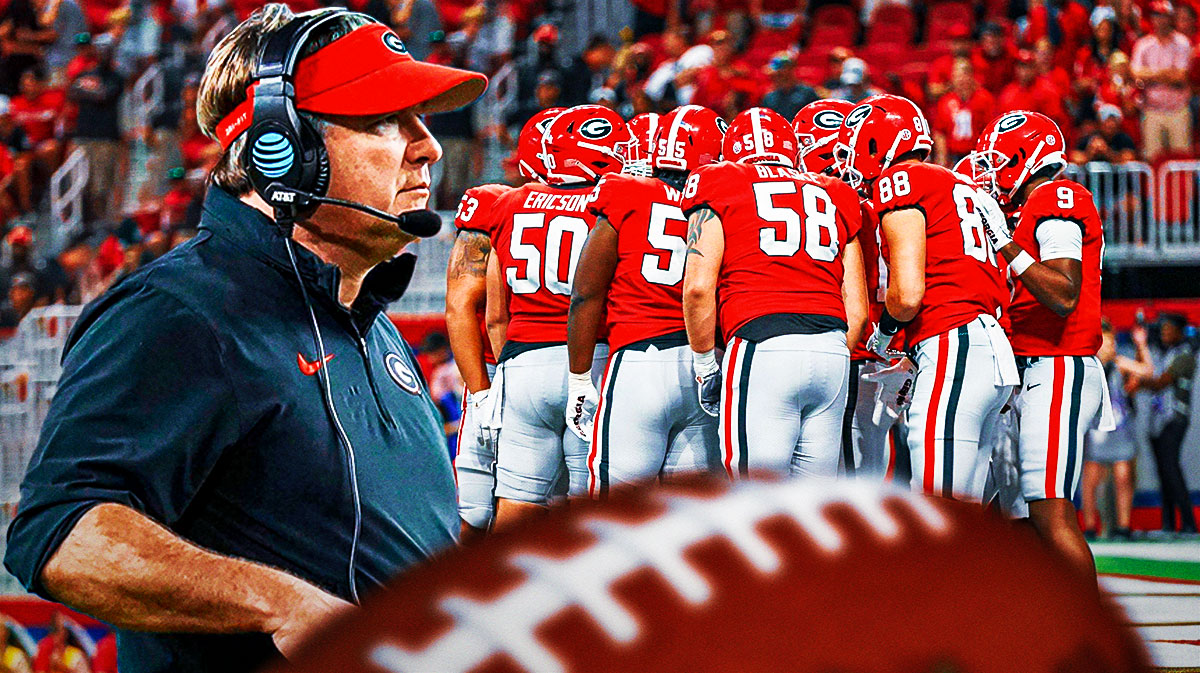 Georgia football coach Kirby Smart looking at his team.