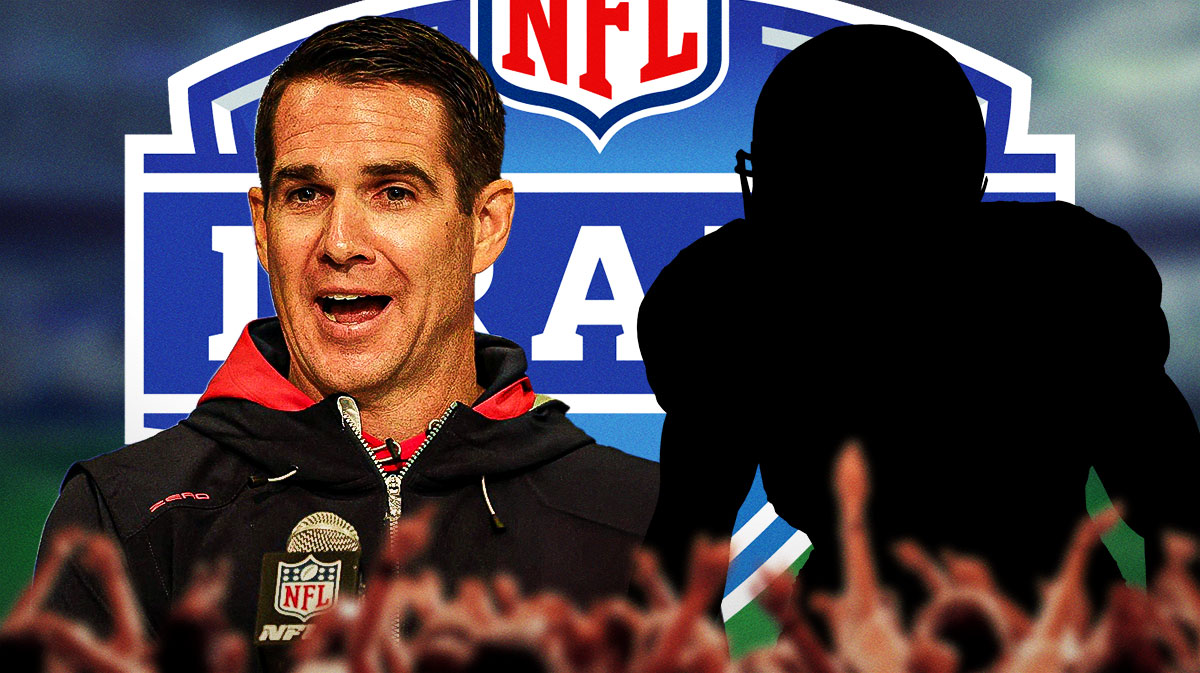 Giants' Joe Schoen next to a silhouette of a player