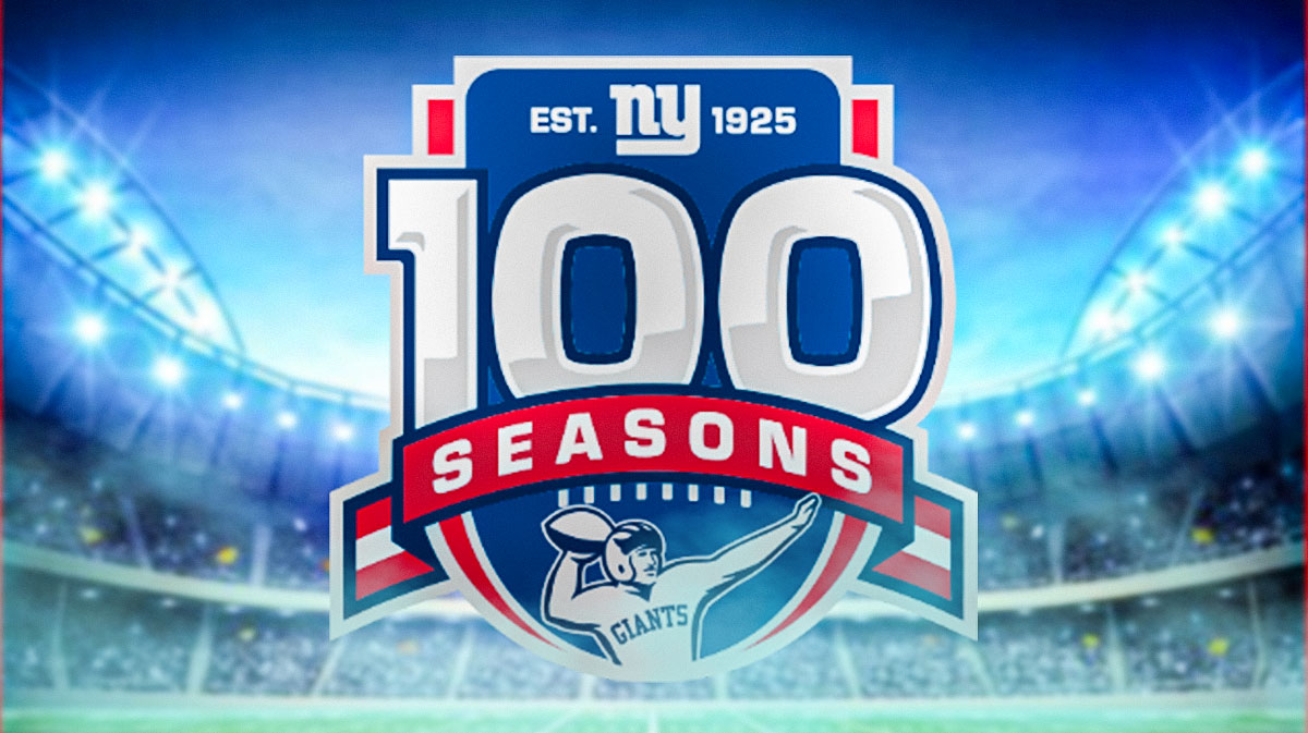 New York Giants' 100th anniversary logo over MetLife Stadium