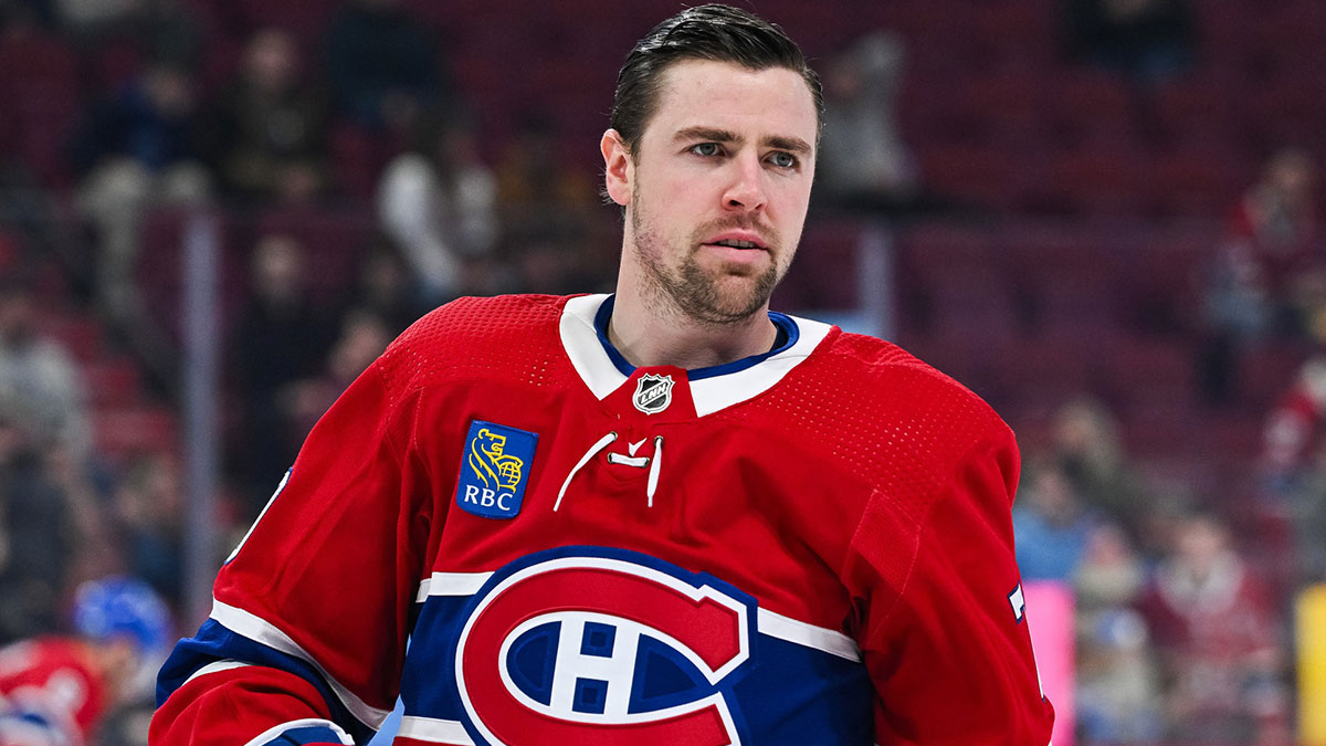 Montreal Canadiens left wing Tanner Pearson (70) looks on during warm-up before the game against the Arizona Coyotes at Bell Centre.