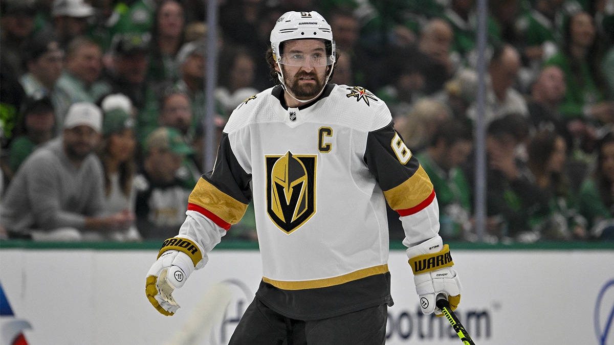 Vegas Golden Knights right wing Mark Stone (61) skates against the Dallas Stars during the first period in game five of the first round of the 2024 Stanley Cup Playoffs at the American Airlines Center.