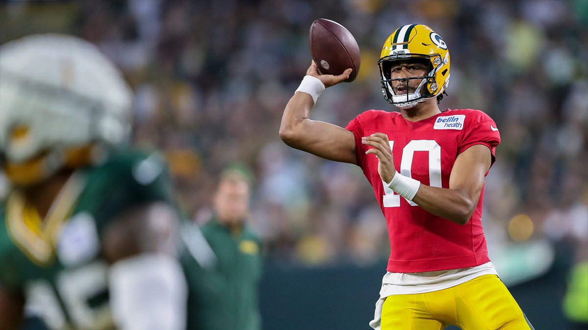 Green Bay Packers quarterback Jordan Love (10) passes the ball during Family Night on Saturday, August 3, 2024, at Lambeau Field in Green Bay, Wis. 