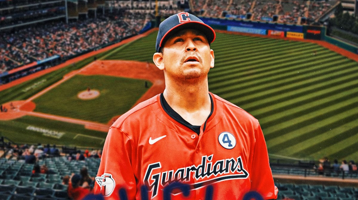 Guardians Carlos Carrasco looking upset/serious.