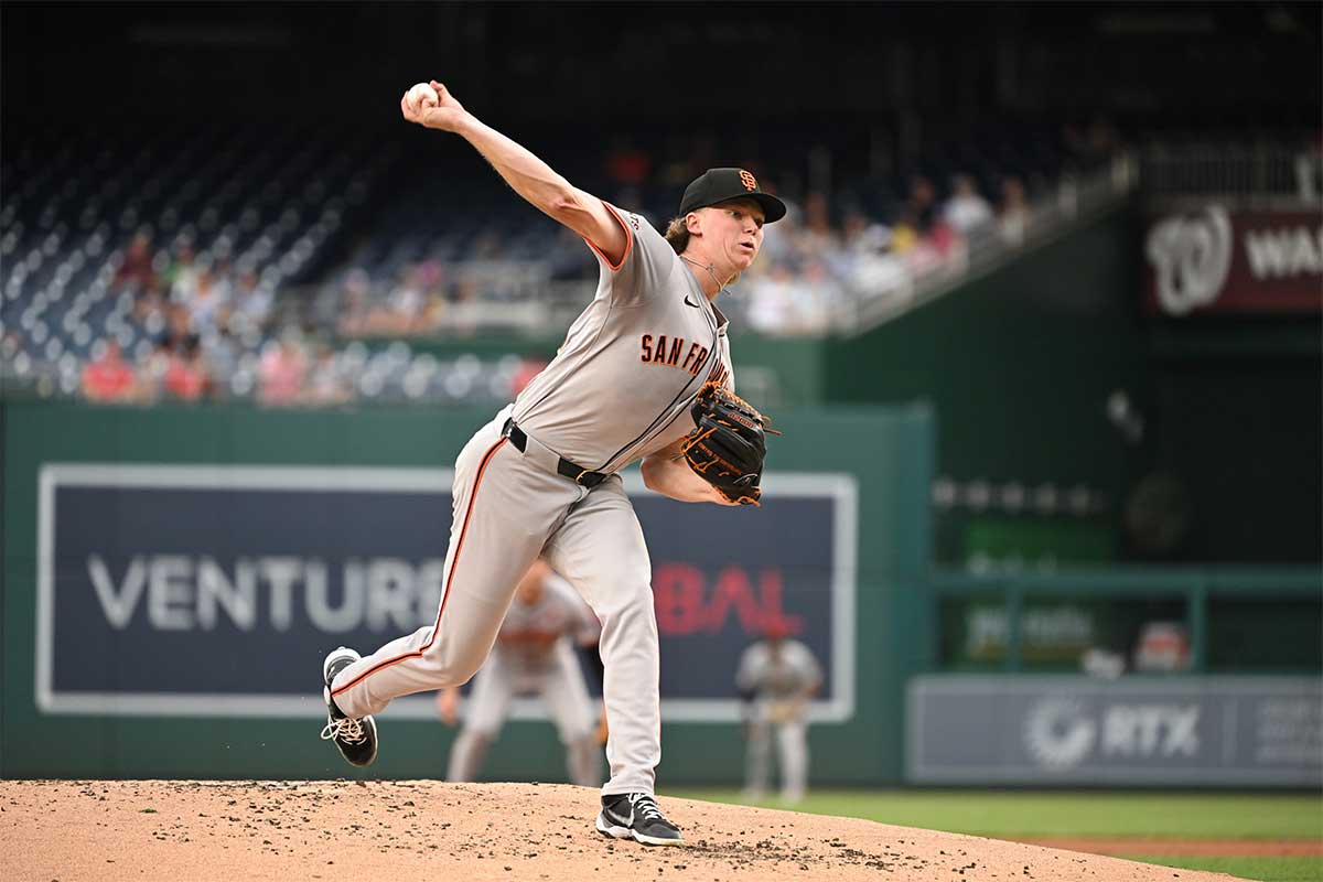  San Francisco Giants starting pitcher Hayden Birdsong (60) throws a pitch against the Washington Nationals during the first inning at Nationals Park.