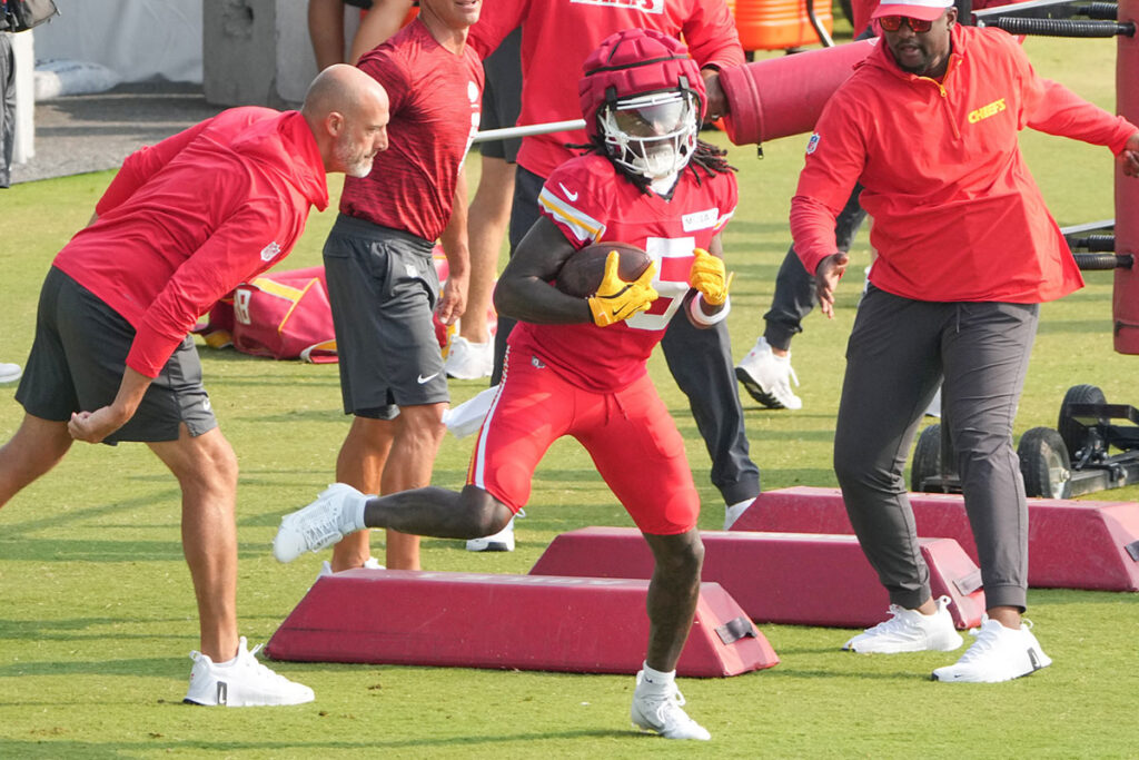 Kansas City Chiefs wide receiver Marquise “Hollywood” Brown (5) runs drills during training camp at Missouri Western State University. 