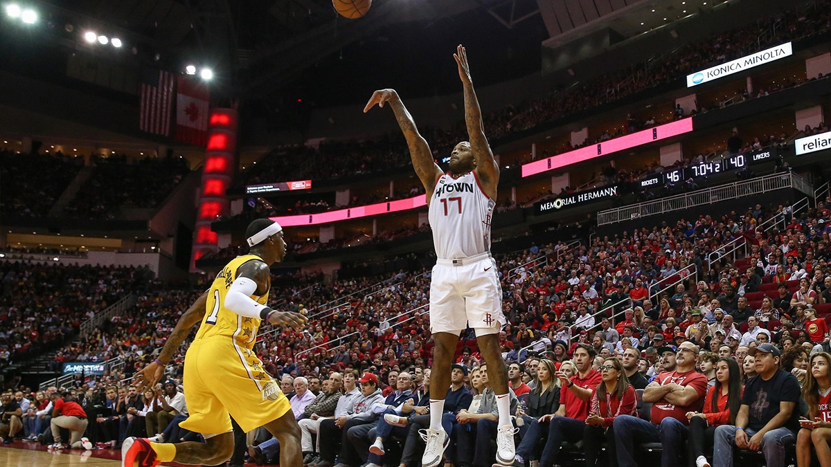 Jan 18, 2020; Houston, Texas, USA; Houston Rockets forward PJ Tucker (17) in action during the game against the Los Angeles Lakers at Toyota Center. Mandatory Credit: Troy Taormina-USA TODAY Sports