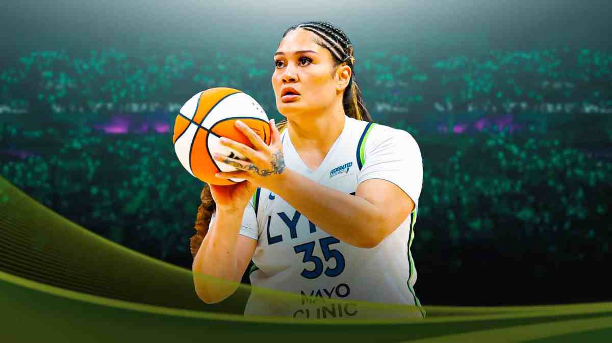 Alissa Pili in her Minnesota Lynx jersey with the Lynx arena in the background, WNBA