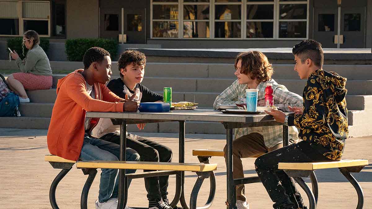 Ramon Reed, Raphael Alejandro, Bardia Seiri, and Mason Thames in Netflix's Incoming.