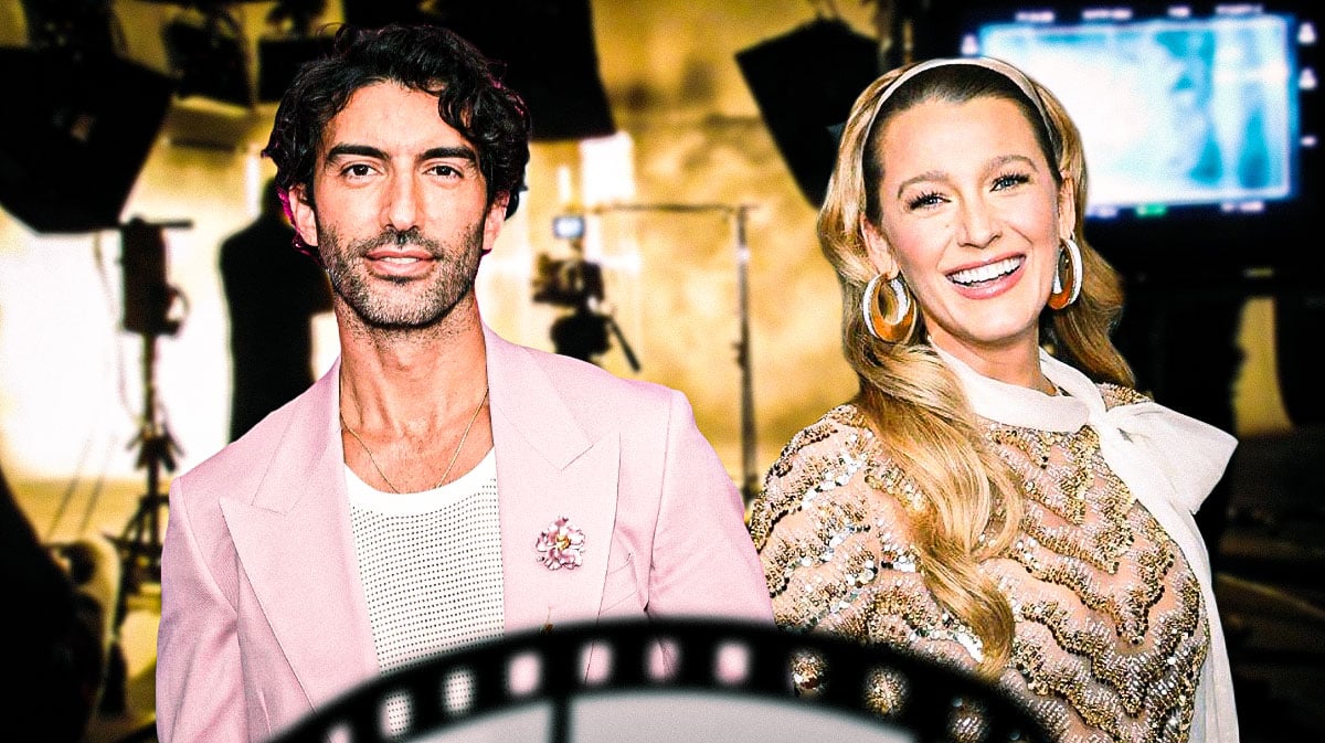 It Ends With Us director Justin Baldoni and star Blake Lively with movie set background.