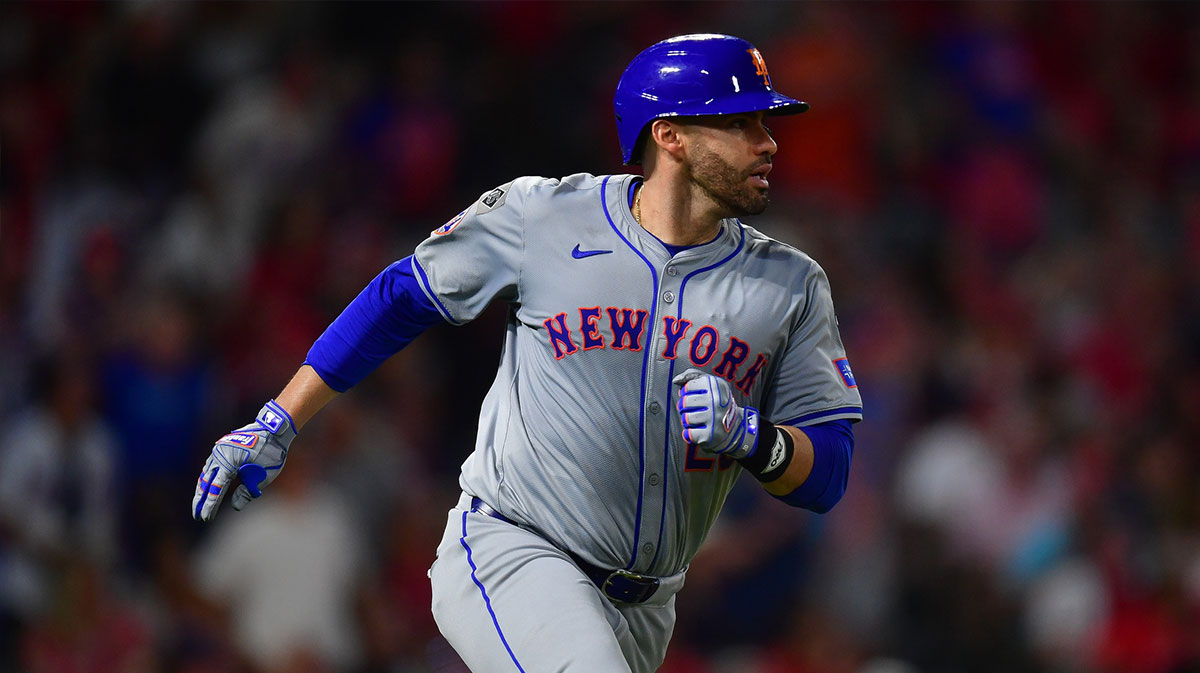 New York Mets designated hitter J.D. Martinez (28) runs after hitting a grand slam home run against the Los Angeles Angels during the seventh inning at Angel Stadium.