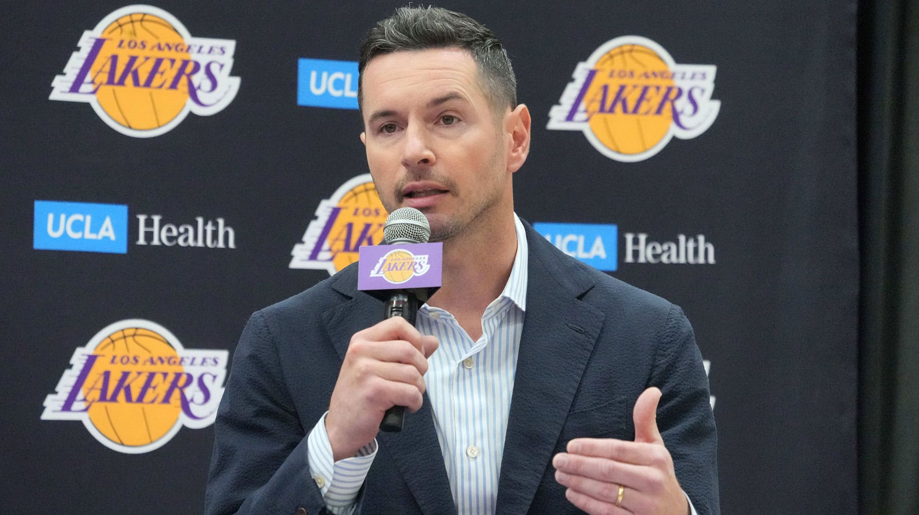 Los Angeles Lakers coach JJ Redick at a press conference