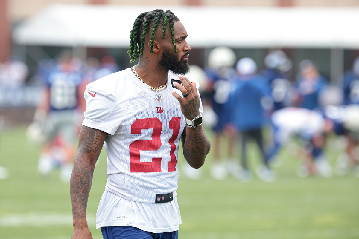 New York Giants cornerback Jalen Mills (21) during training camp at Quest Diagnostics Training Facility. 