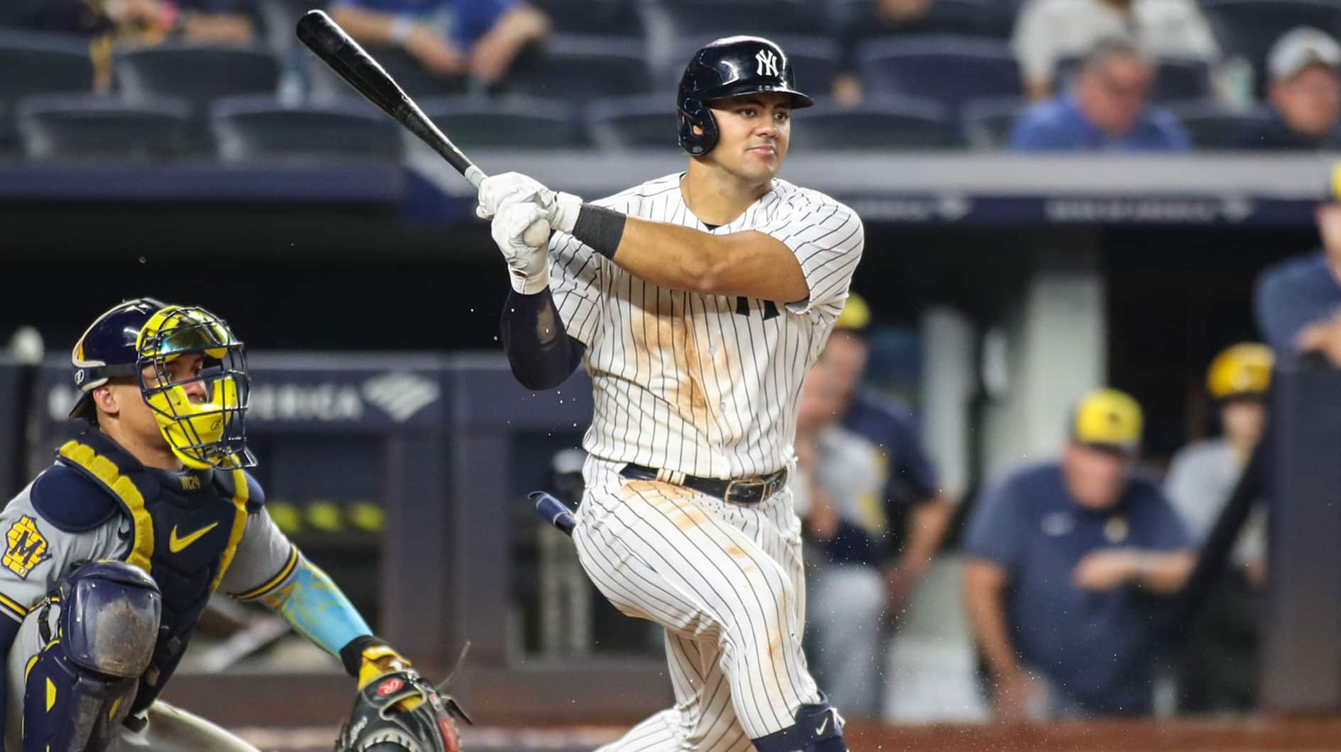  New York Yankees center fielder Jasson Dominguez (89) at Yankee Stadium. 