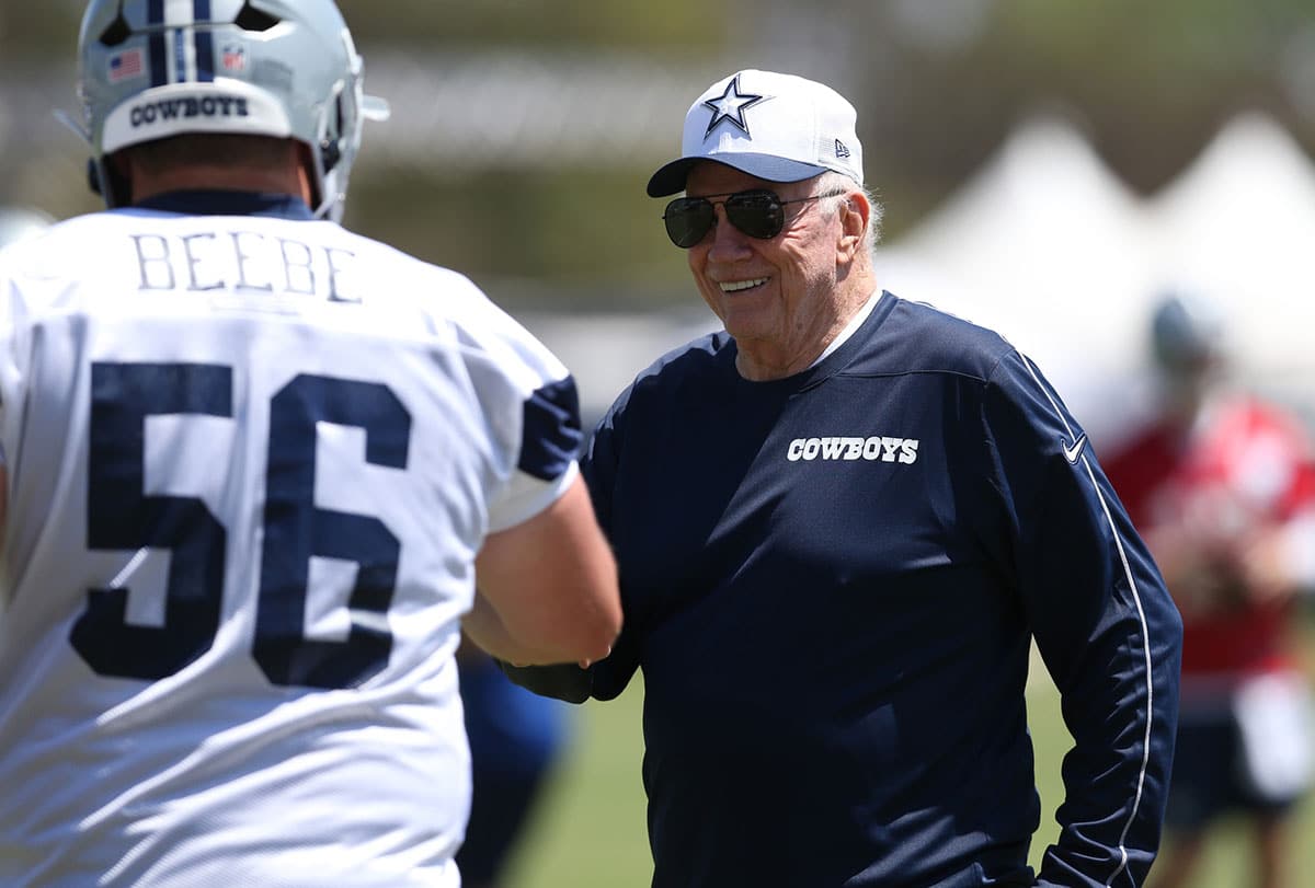 Dallas Cowboys owner Jerry Jones during training camp at the River Ridge Playing Fields in Oxnard, Californian.