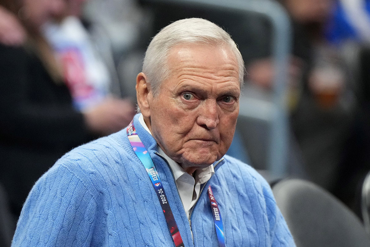 LA Clippers special consultant Jerry West watches in the first half against the Sacramento Kings at Crypto.com Arena.