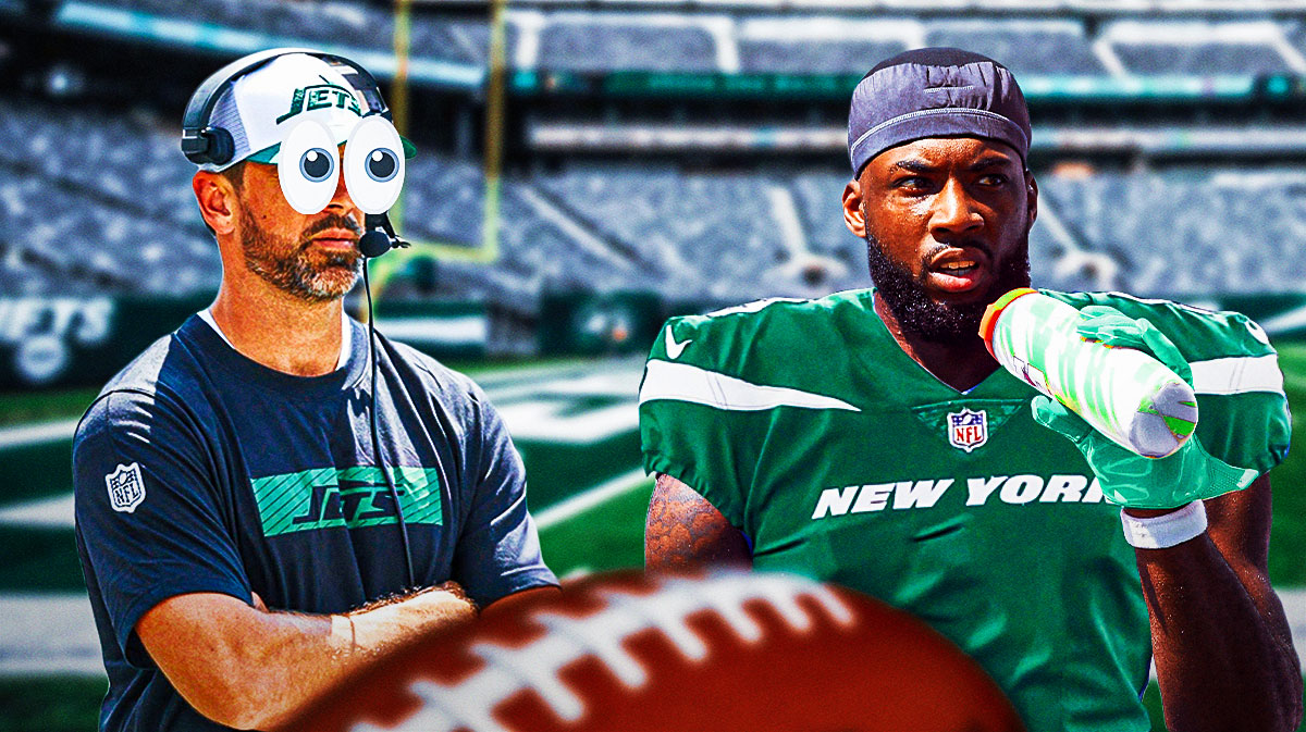 Mike Williams in a Jets uniform. Aaron Rodgers with big eyeball emojis