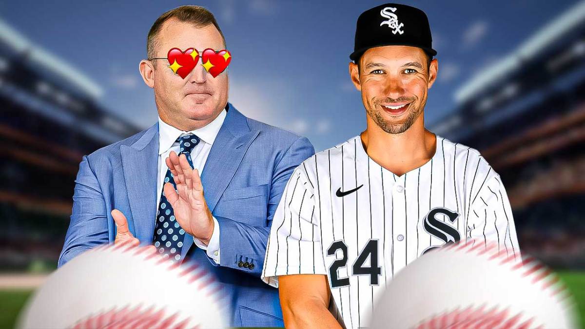 Jim Thome with little red hearts in his eyes looking at Grady Sizemore in a Chicago White Sox uniform as Thome hopes the White Sox interim manager gets the role moving forward.