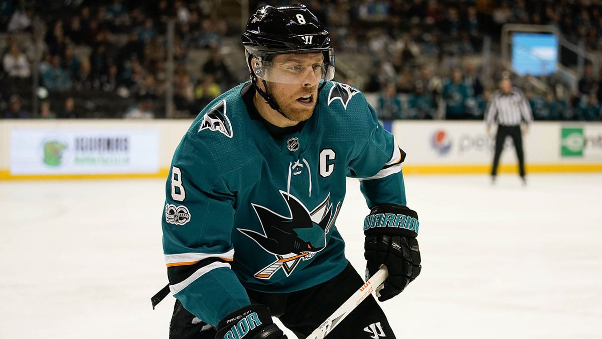 San Jose Sharks center Joe Pavelski (8) in the game against the Winnipeg Jets during the second period at SAP Center at San Jose.