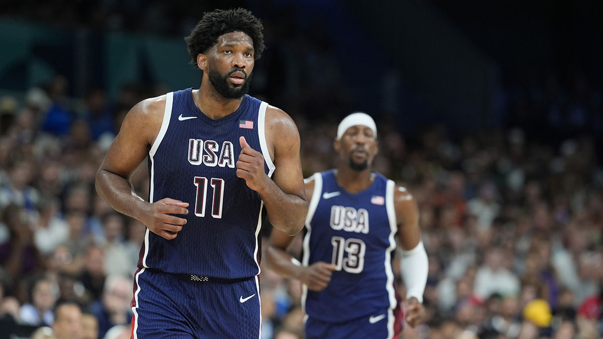 United States center Joel Embiid (11) in the fourth quarter against Puerto Rico during the Paris 2024 Olympic Summer Games at Stade Pierre-Mauroy. 