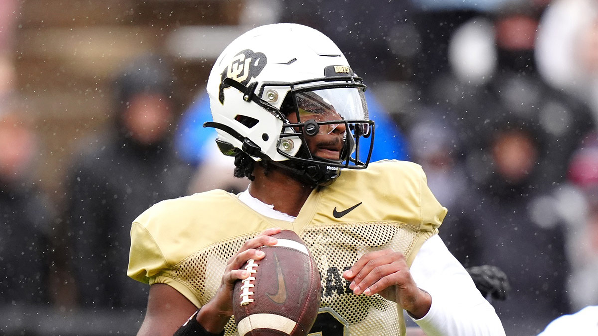 Colorado Buffaloes quarterback Shedeur Sanders (2) during a spring game event at Folsom Field.